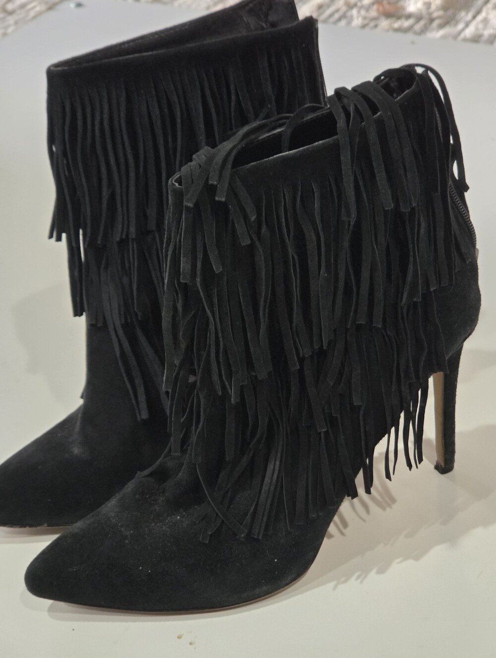 Black Fringe Jessica Simpson  Suede Stiletto Booties  Women Size 10 Western